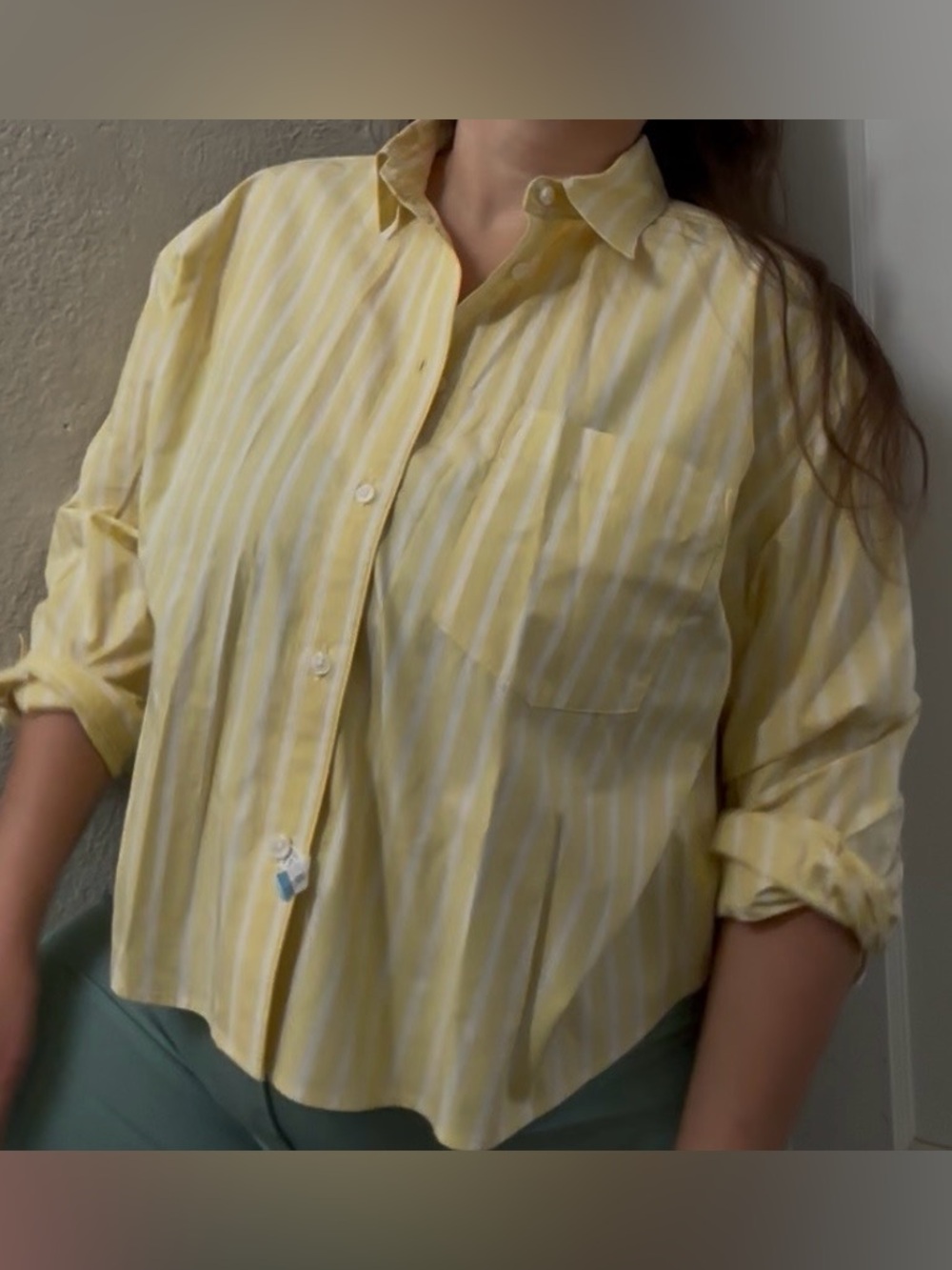 Yellow Pinstriped Cropped Oxford Shirt
